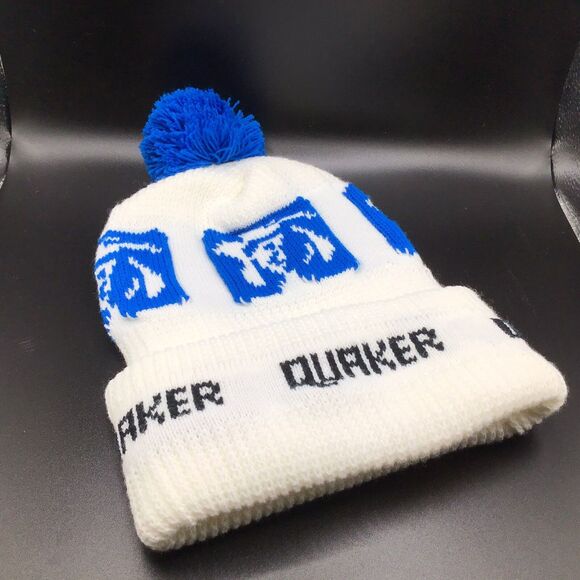 Vintage Quaker Oats Beanie Hat Pom Pom Stocking Hat Knit Logo Blue White main image 5